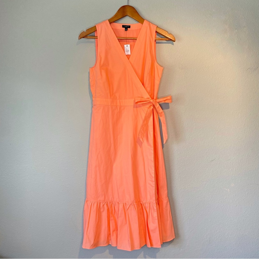 Talbots Petite Coral V-Neck Poplin Functional Wrap Midi Dress Size 2P Preppy NEW